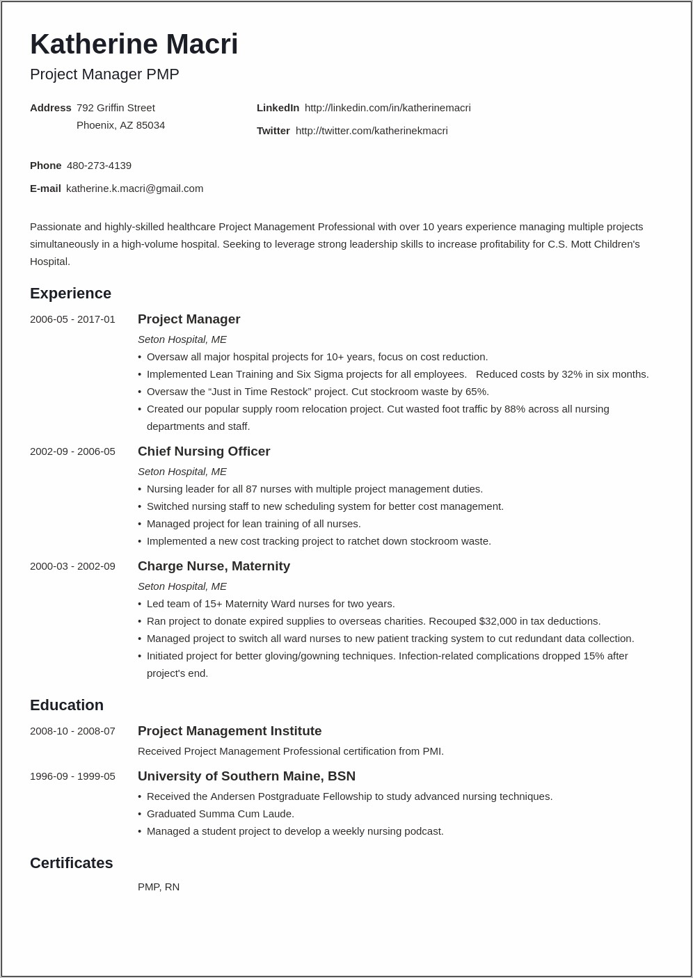 Functional Resume For Project Manager