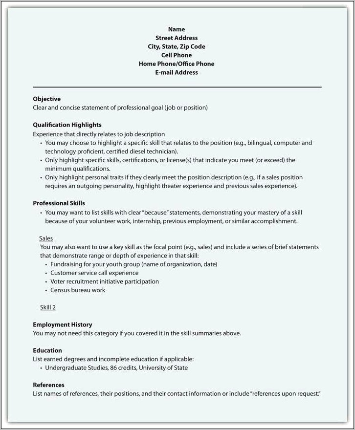 Functional Skill Based Resume Example