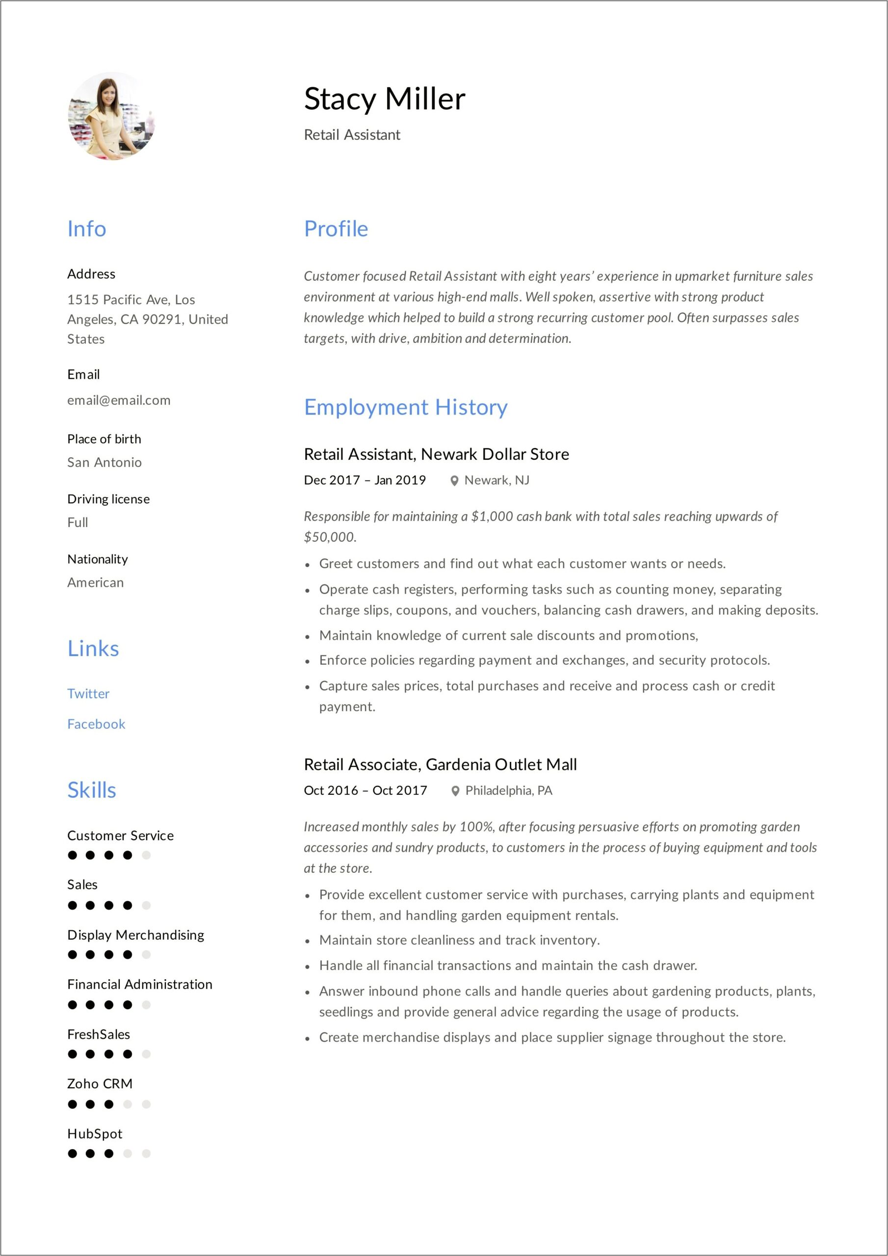 Furniture Sales Manager Resume Examples