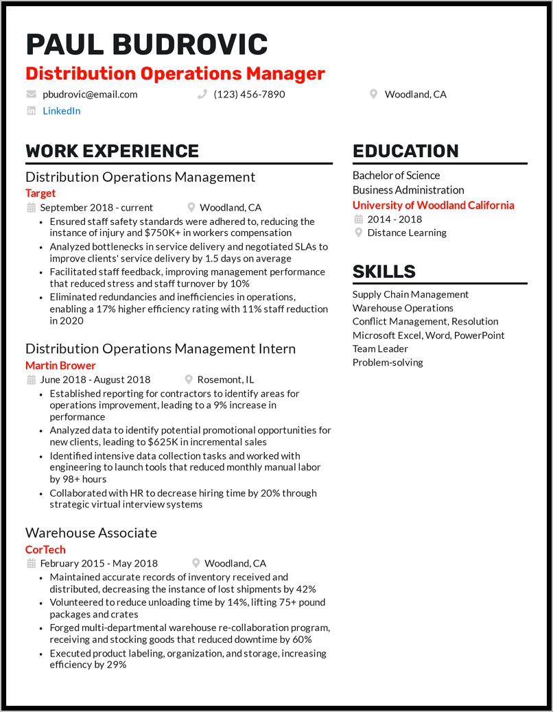 Furniture Warehouse Manager Resume Examples