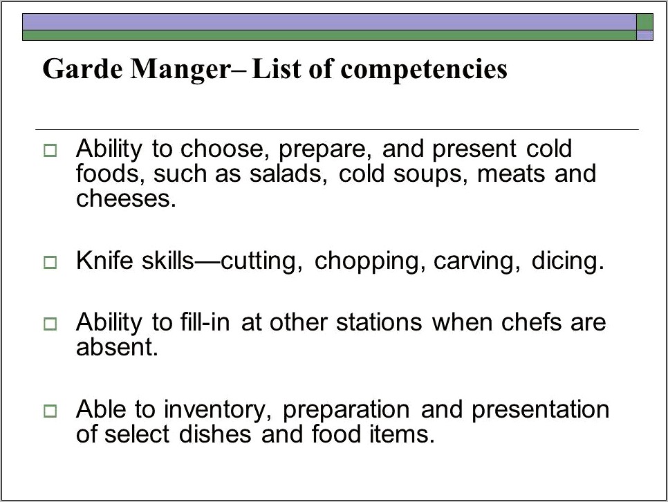 Garde Manger Chef Resume Sample