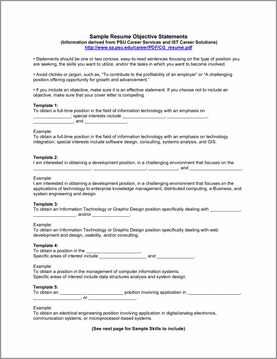 General Business Objective For Resume