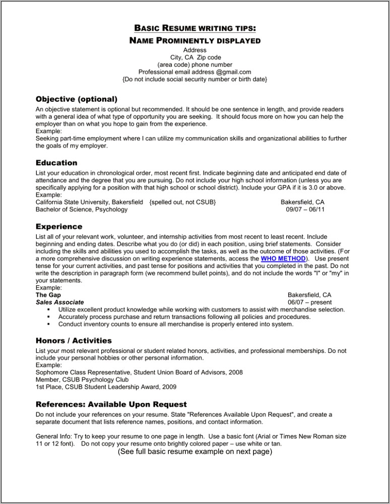 General Employment Objective Statement Resume