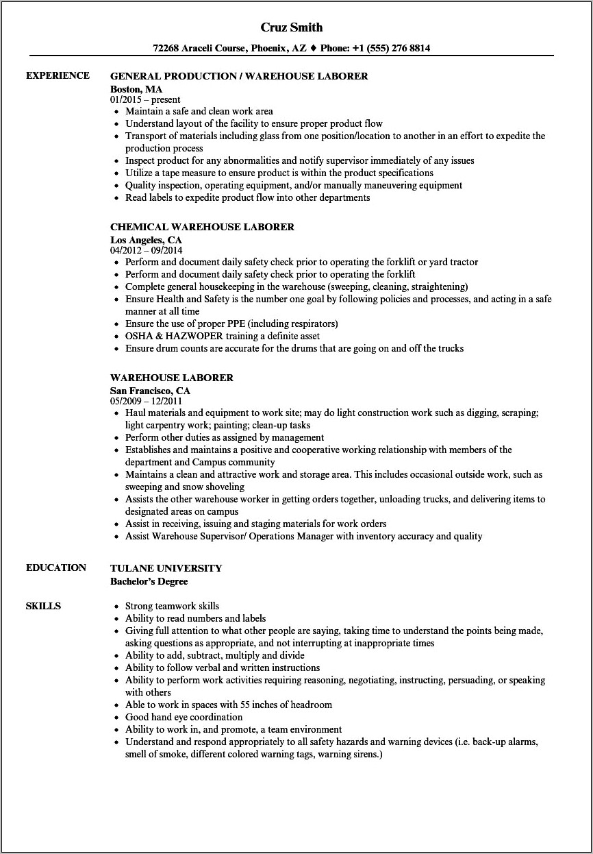 General Laborer Objective Resume Examples