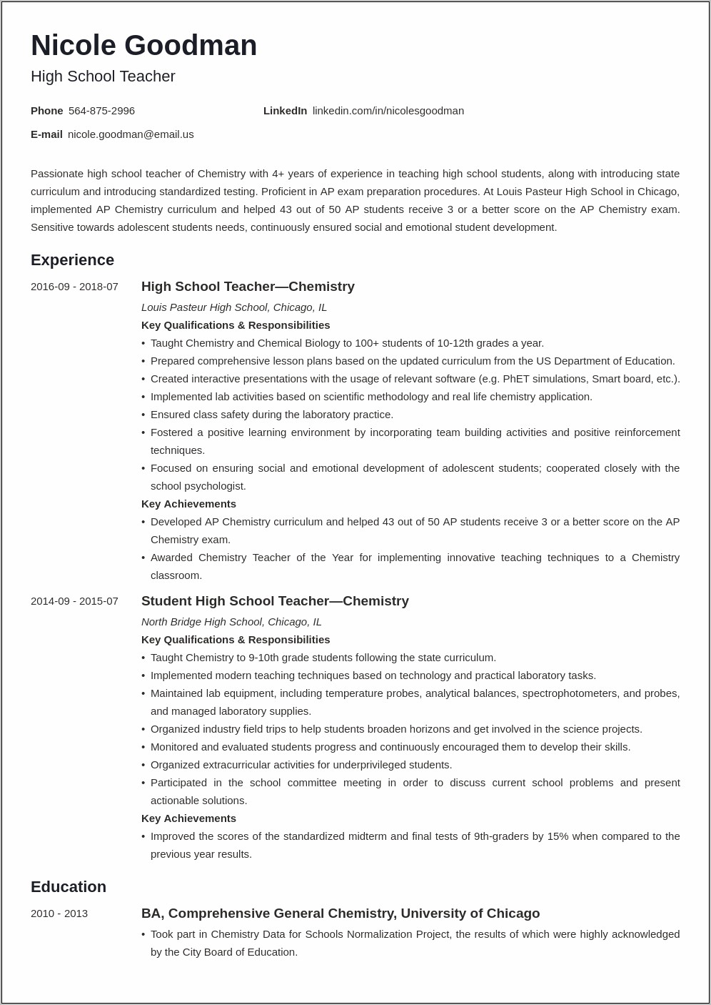 General Teaching Objective For Resume
