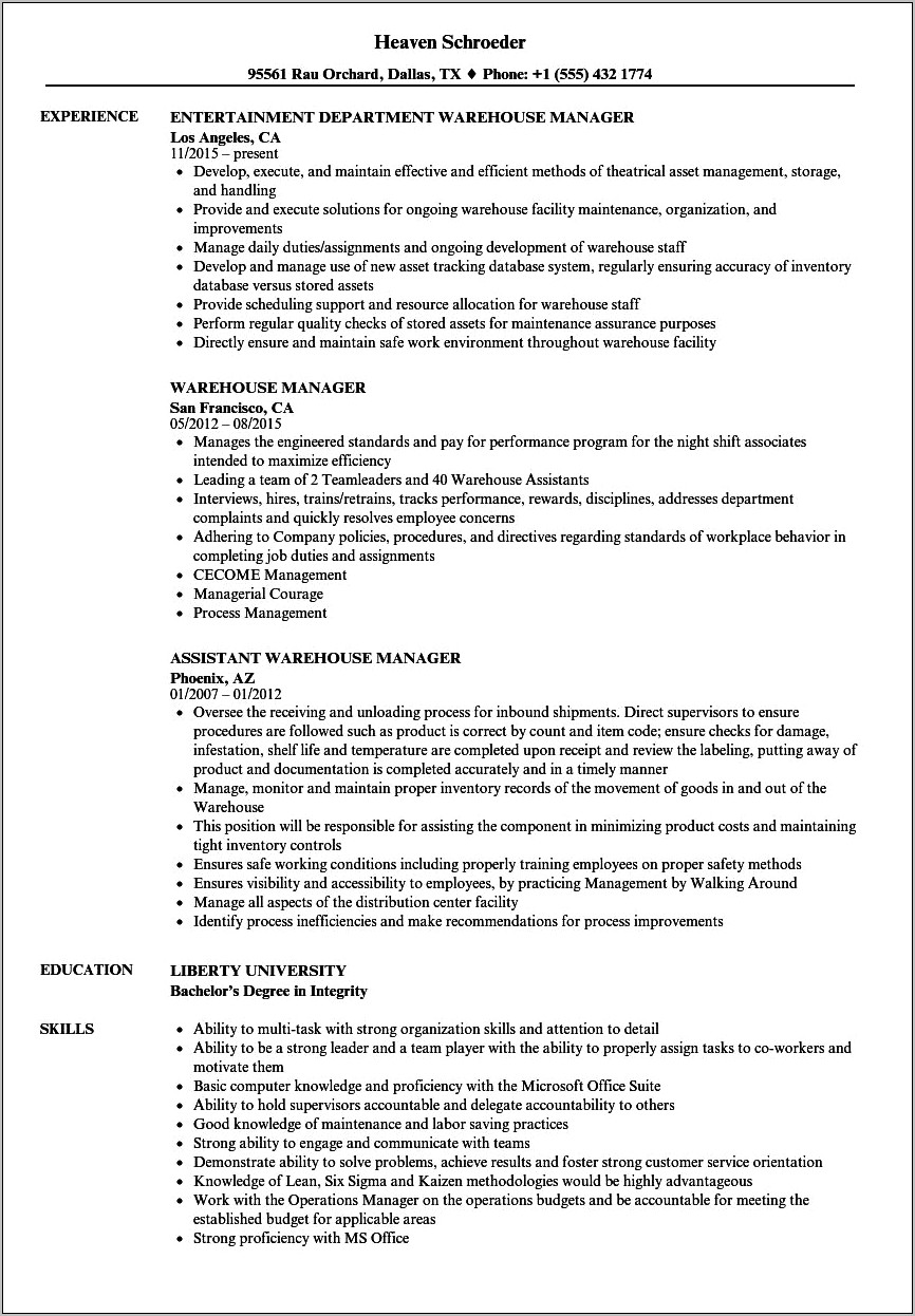 General Warehouse Resume Samples Objective