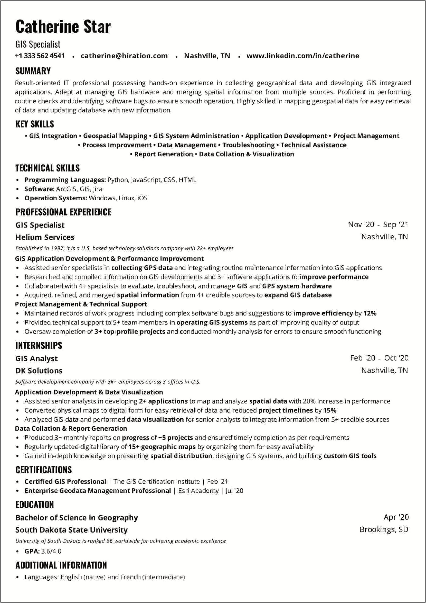 Gis Technician Job Description Resume