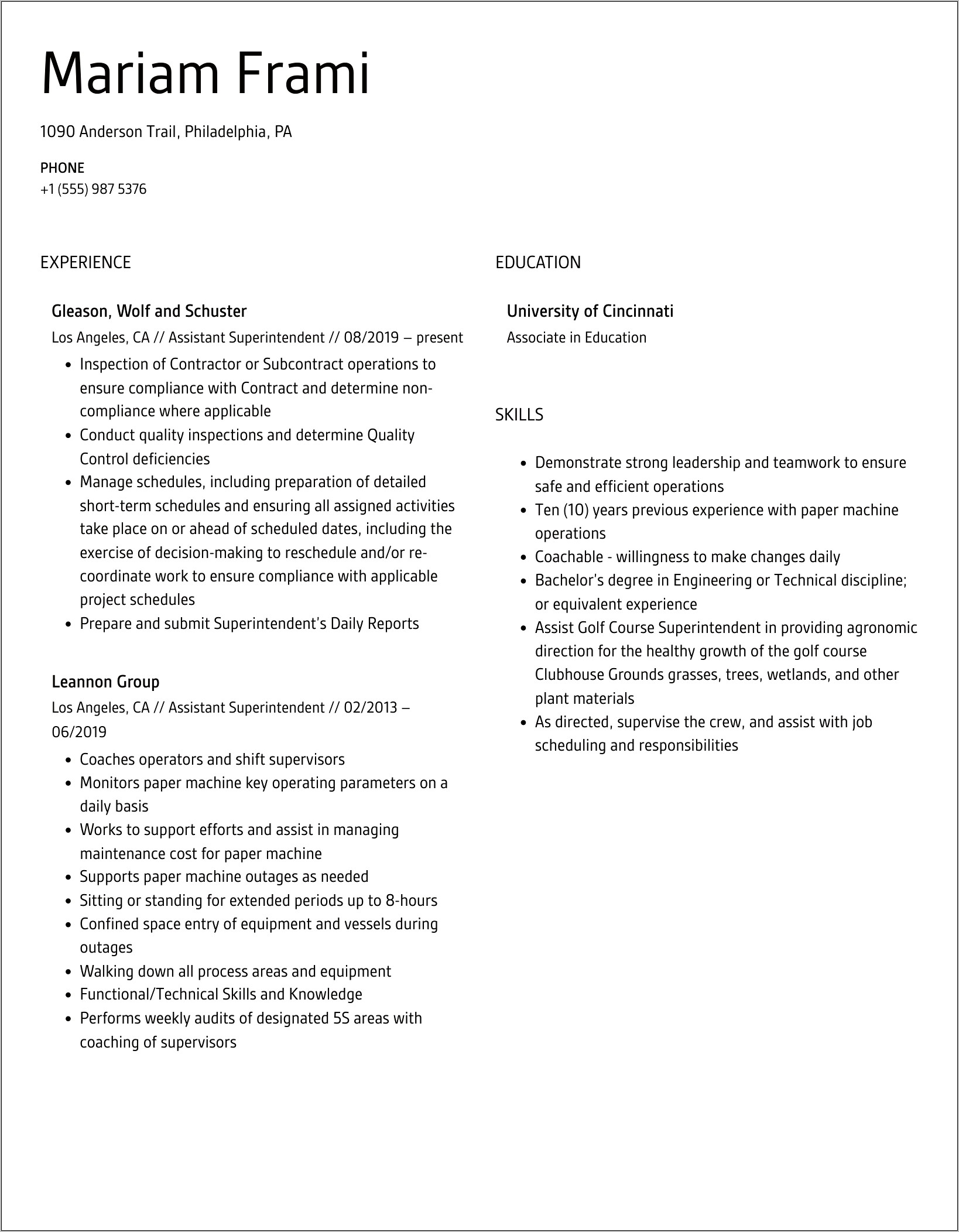 Golf Course Superintendent Resume Examples