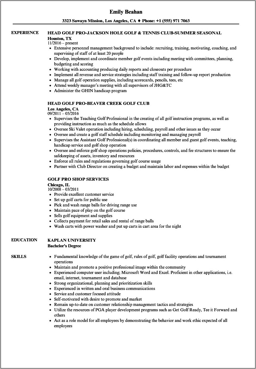 Golf Course Superintendent Resume Objective