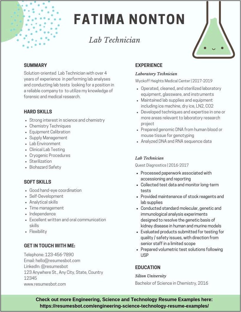 Good Chemistry Lab Resume Examples