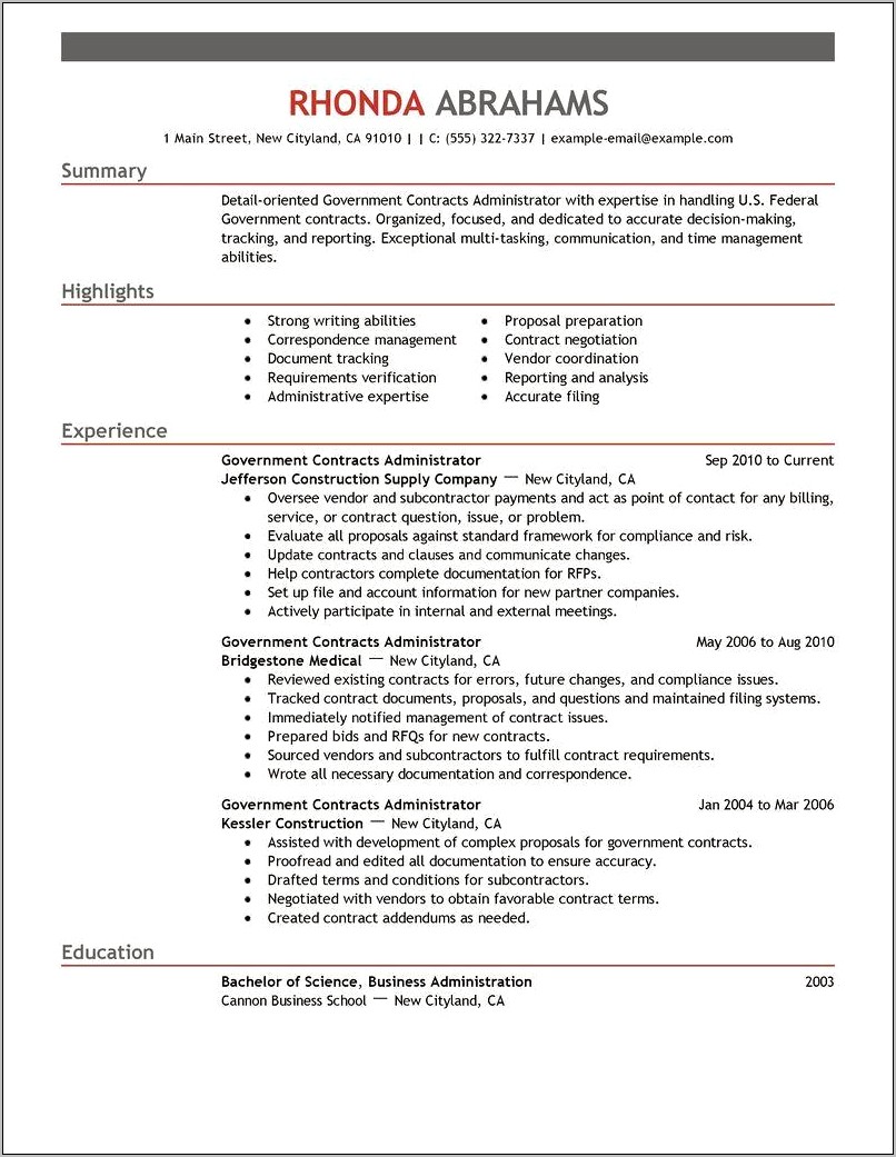 Good Objective For Government Resume