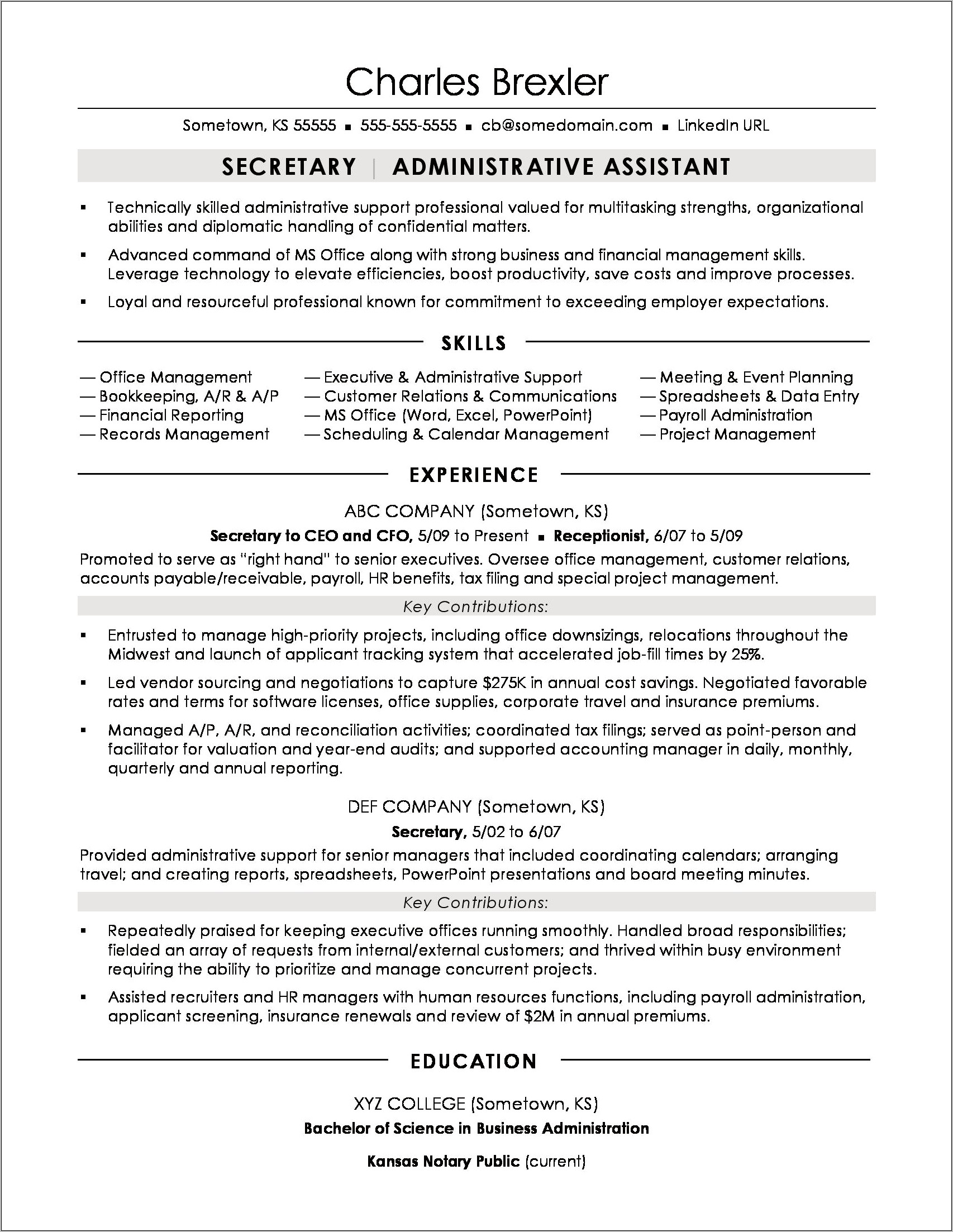 Good Objective For Secretary Resume