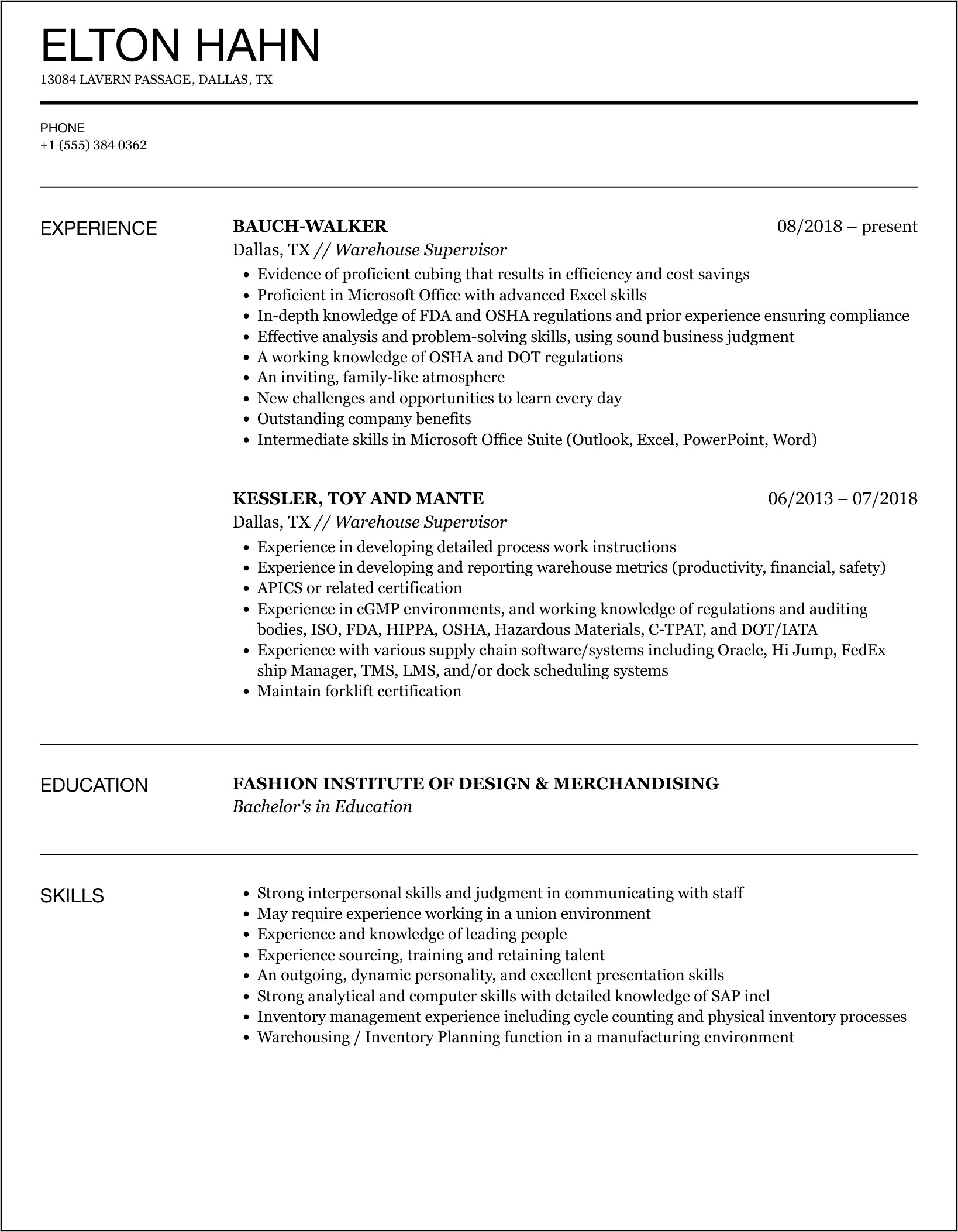 Good Warehouse Manager Resume Examples