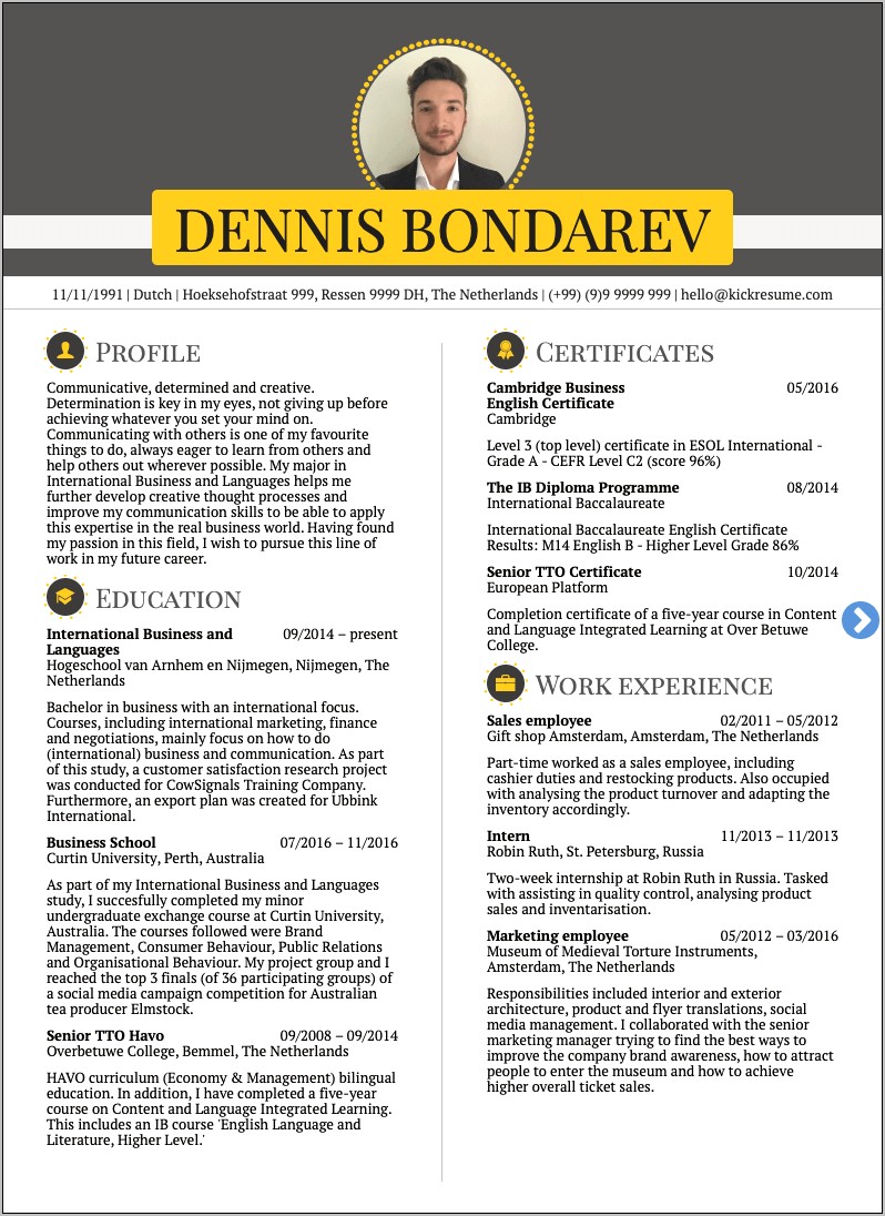 Grade 10 Student Resume Examples