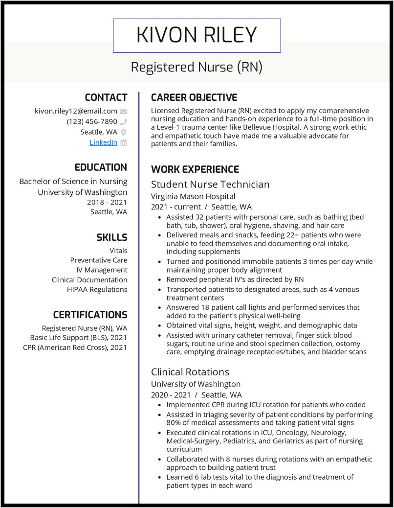 Graduate Nurse Resume Objective Examples