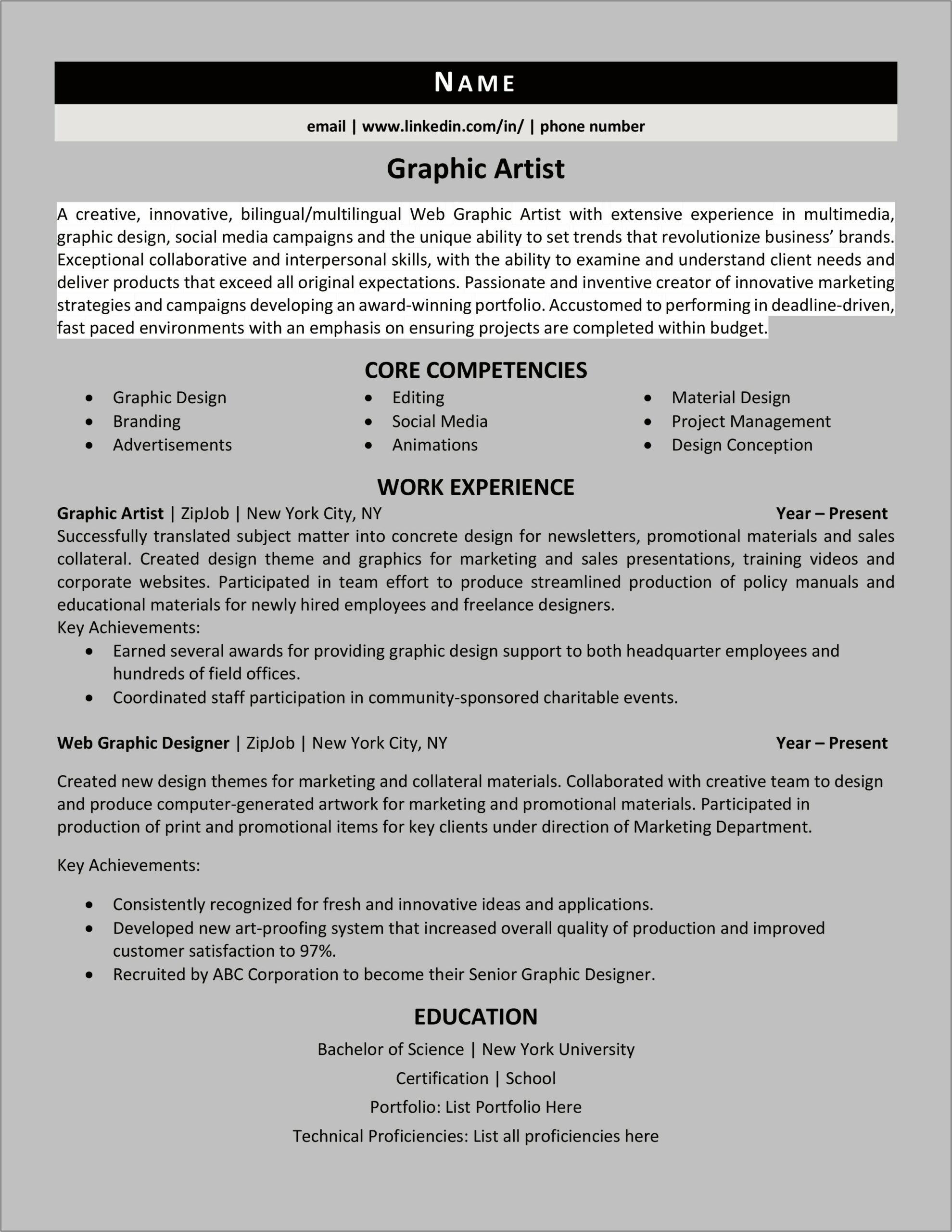 Graphic And Production Resume Examples