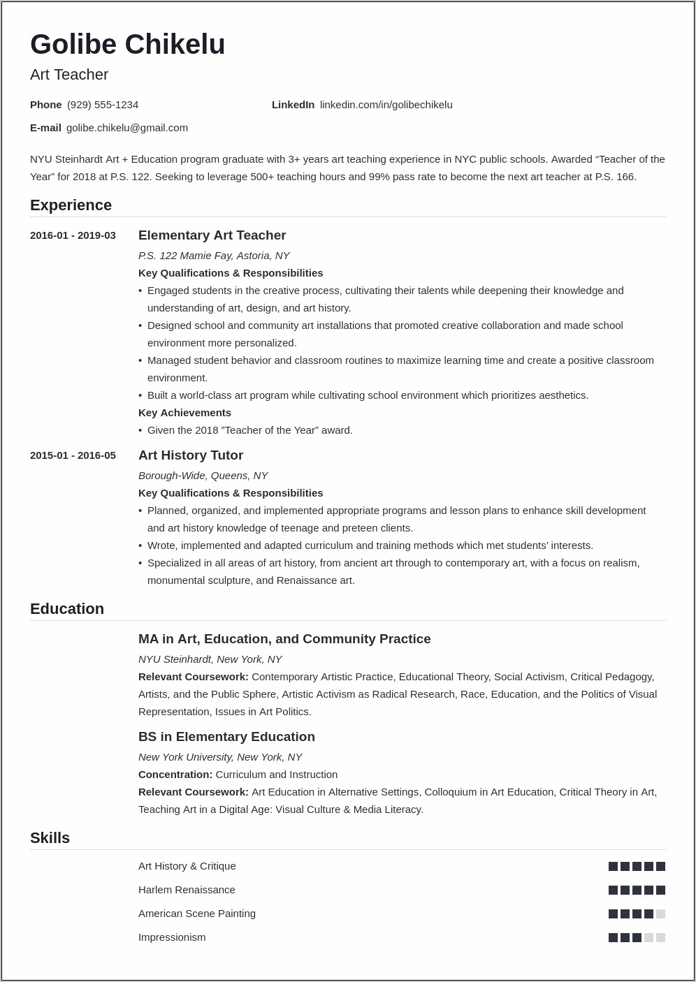 Great Examples Of Teacher Resumes