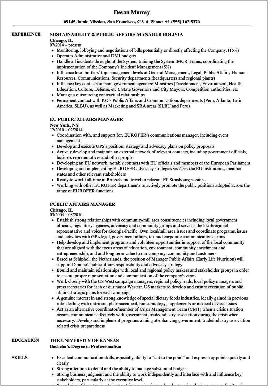 Great Public Relations Manager Resume