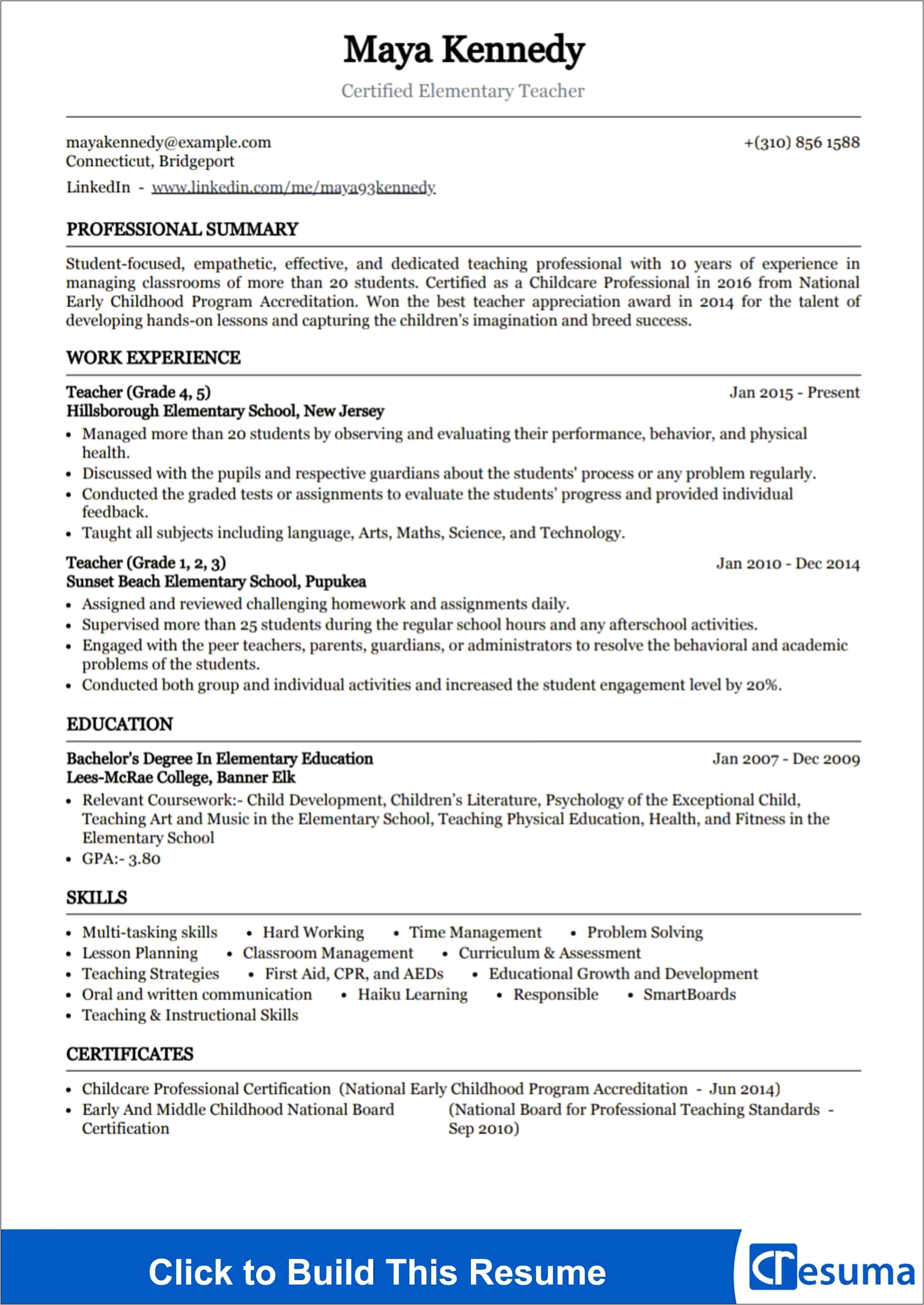 Great Resume Examples For Teachers
