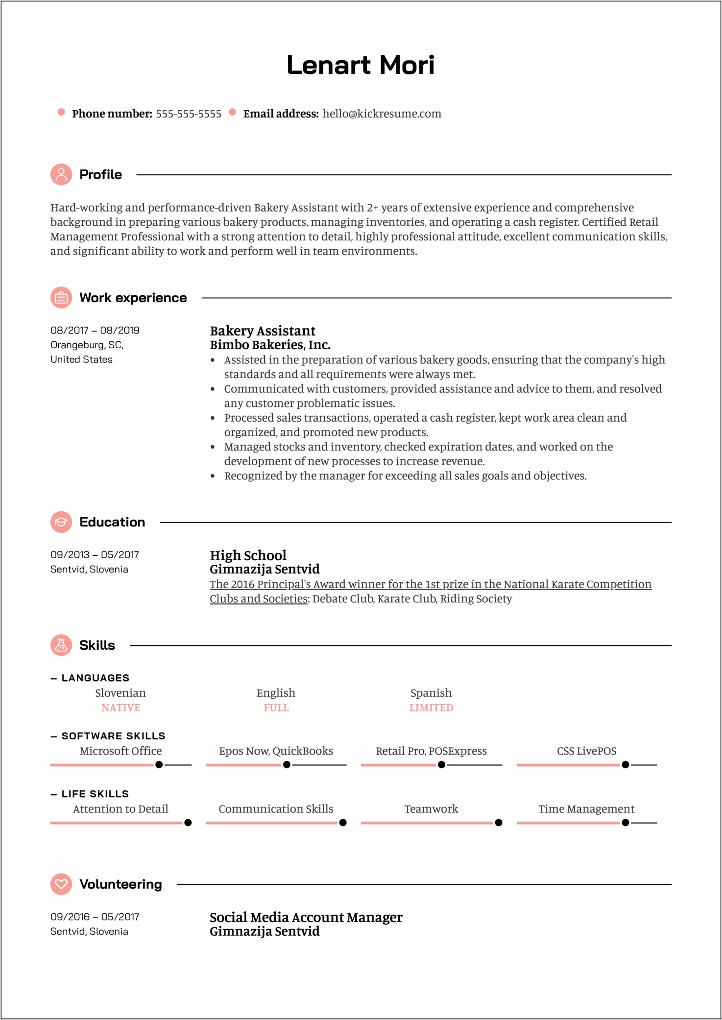 Grocery Store Baker Manager Resume