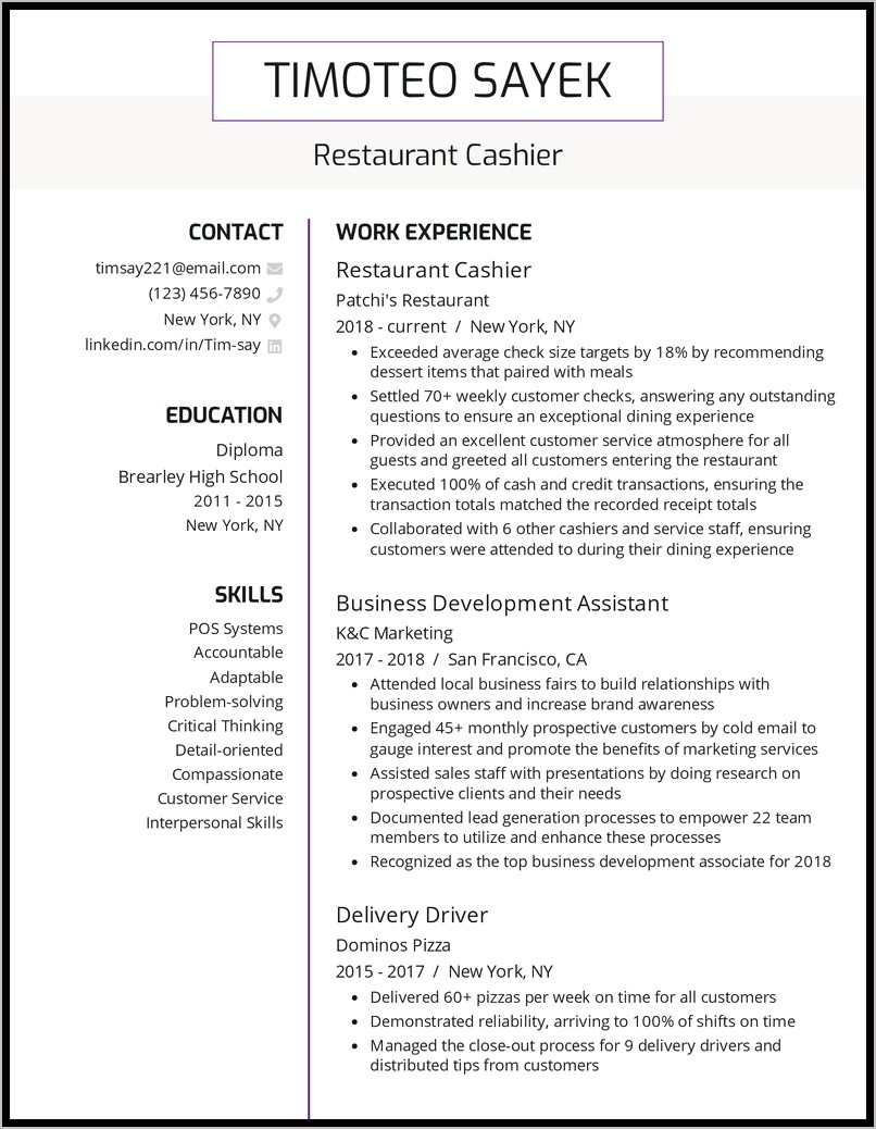 Grocery Store Cashier Resume Example