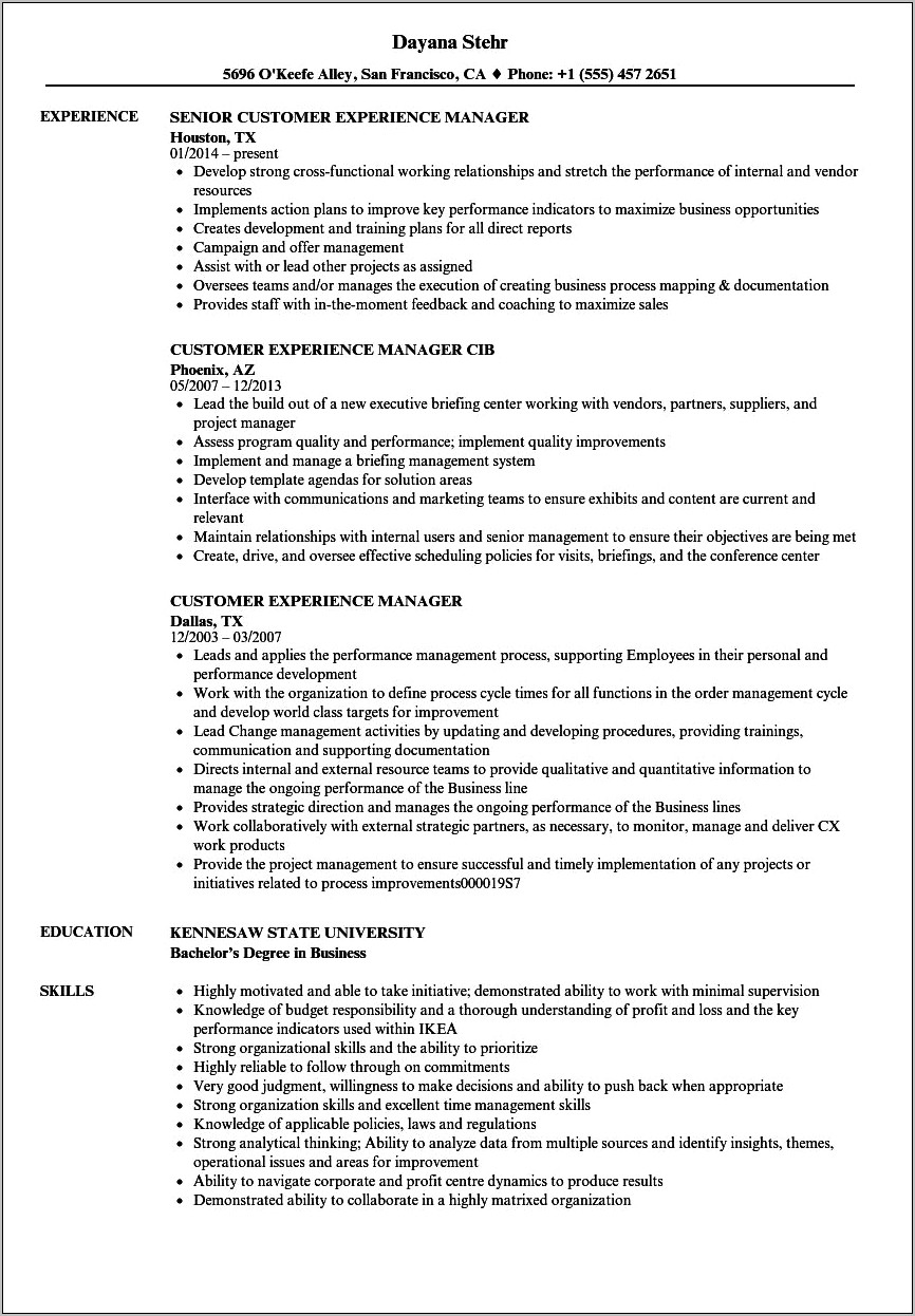 Guest Experience Retail Manager Resume