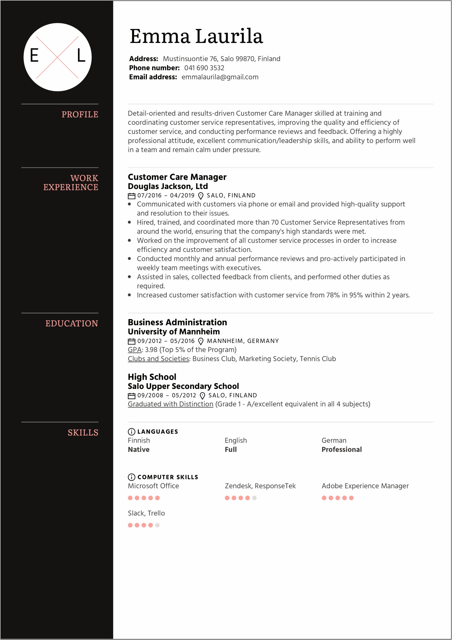 Guest Services Manager Resume Sample