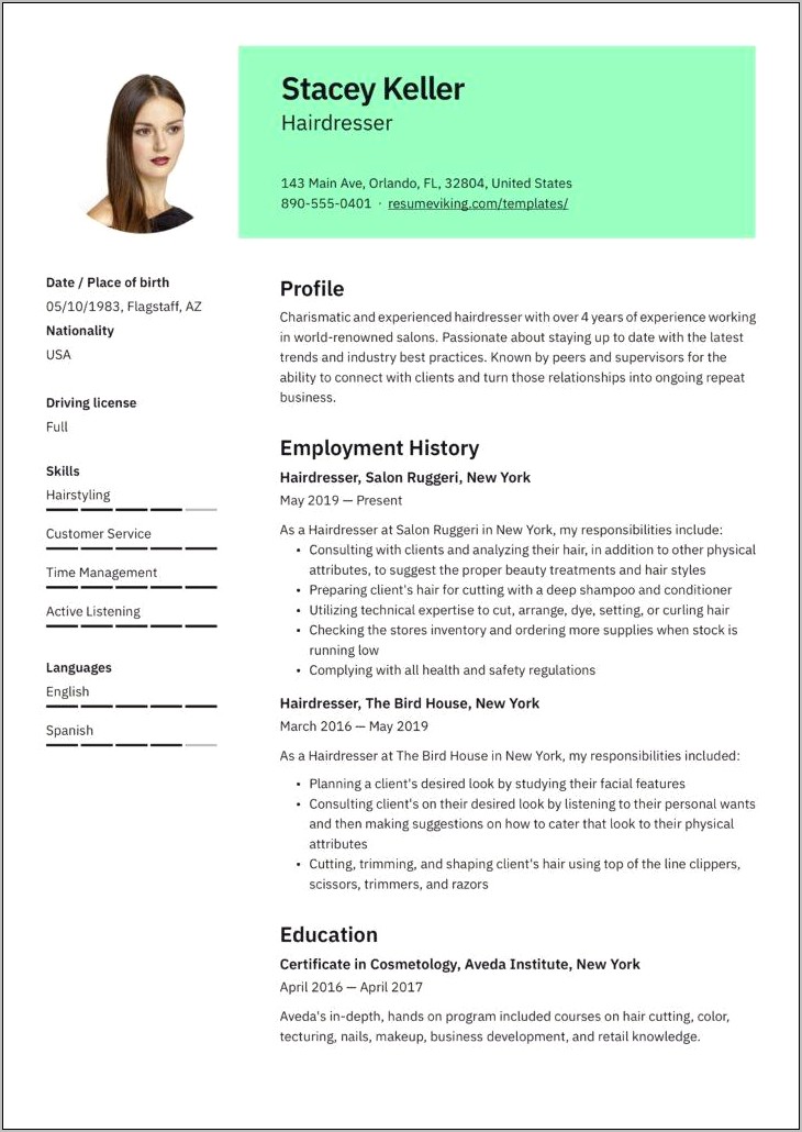 Hair Salon Assistant Manager Resume