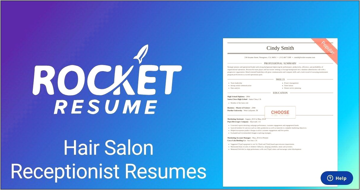 Hair Salon Receptionist Resume Samples