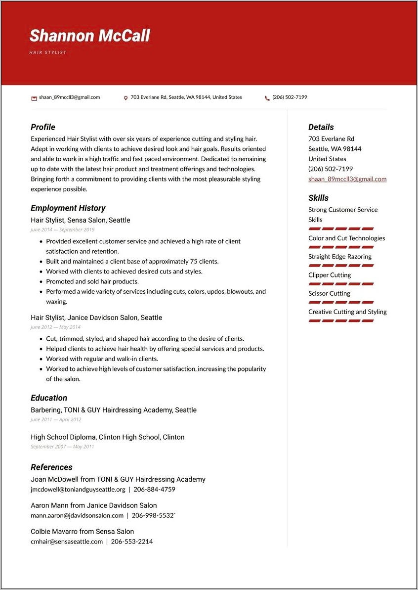 Hair Stylist Manager Resume Sample