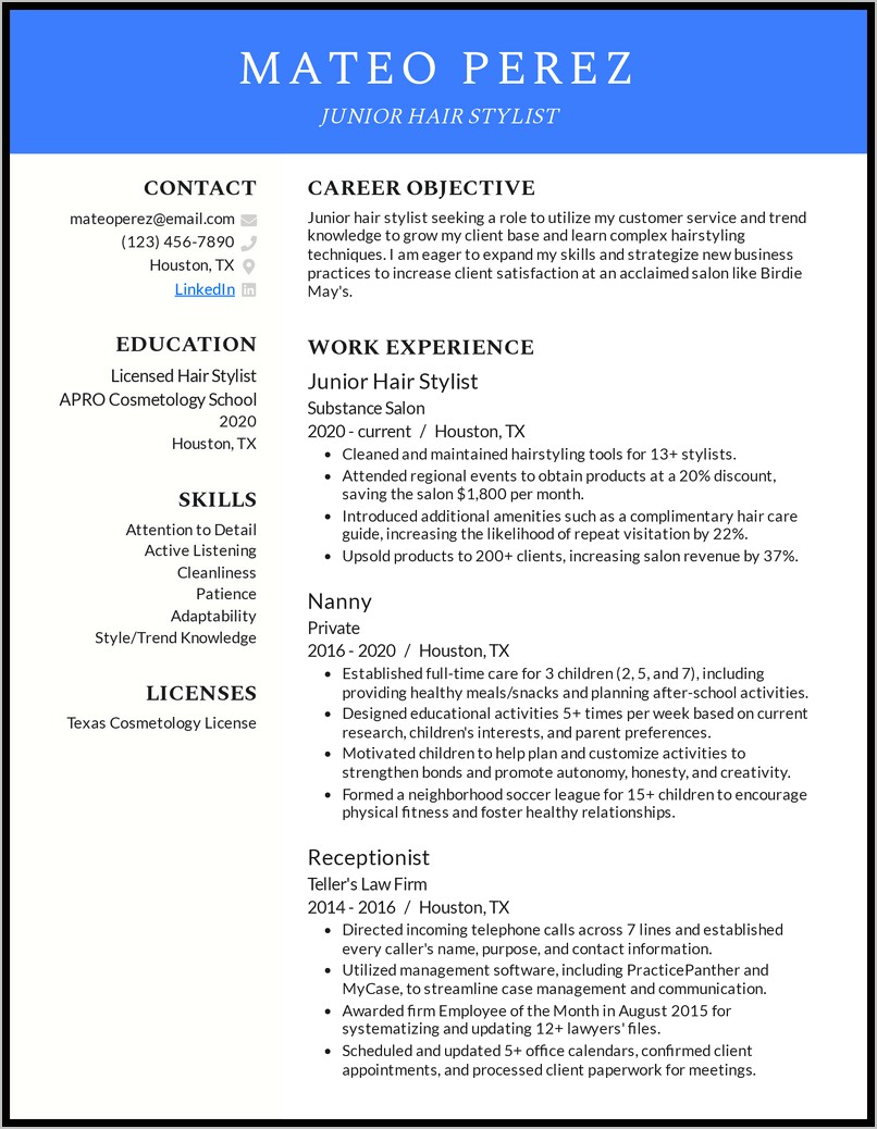 Hairdresser Job Description For Resume