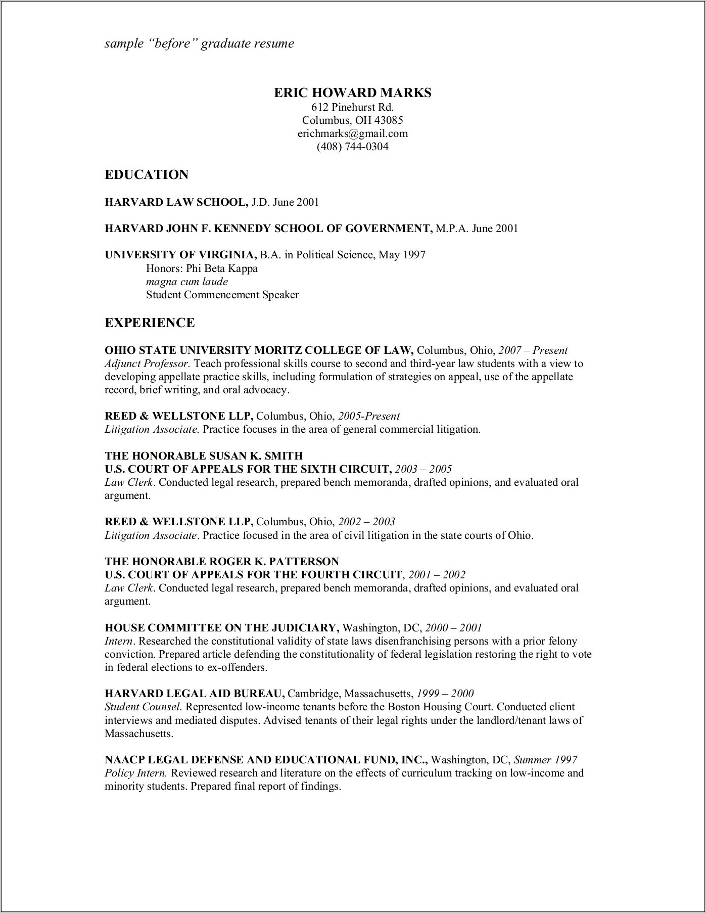 Harvard Law Application Resume Examples