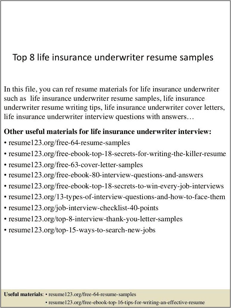 Health Insurance Underwriter Resume Sample