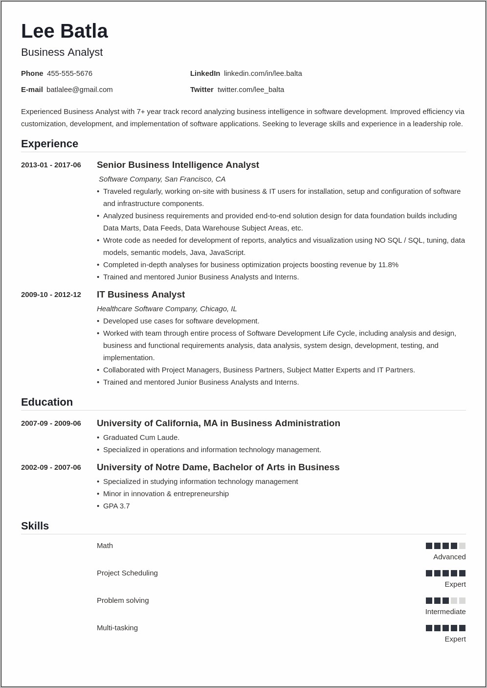 Healthcare Business Consultant Sample Resume
