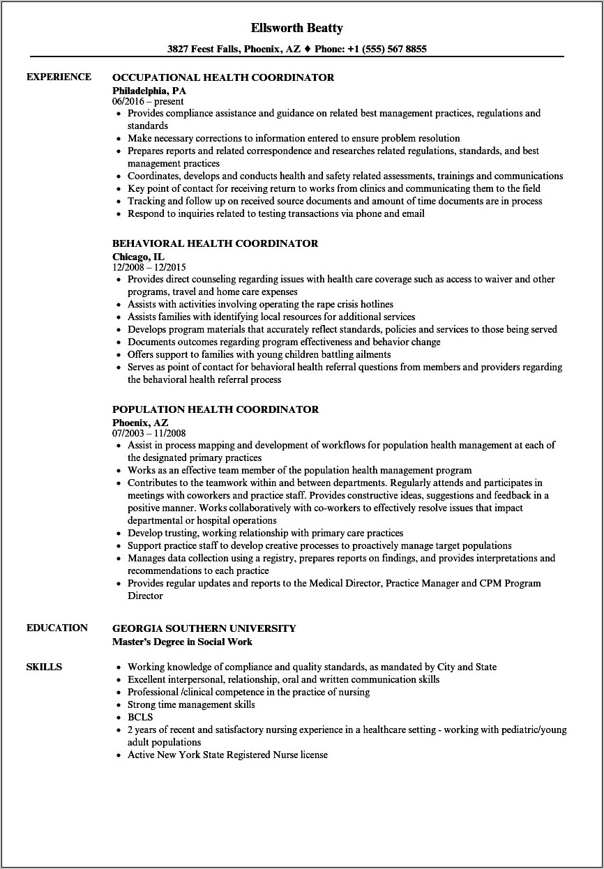 Healthcare Coordinator Job Description Resume