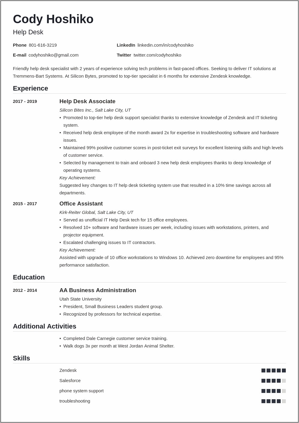 Help Desk Resume Summary Sample