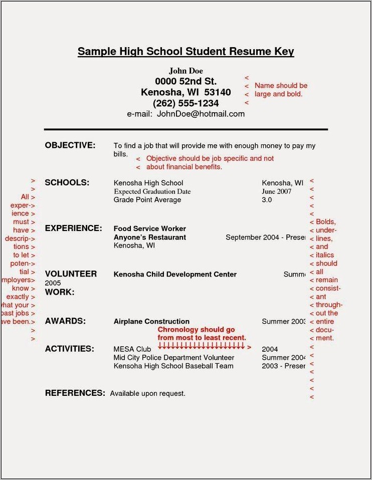 Hgih School Resume For Jobs