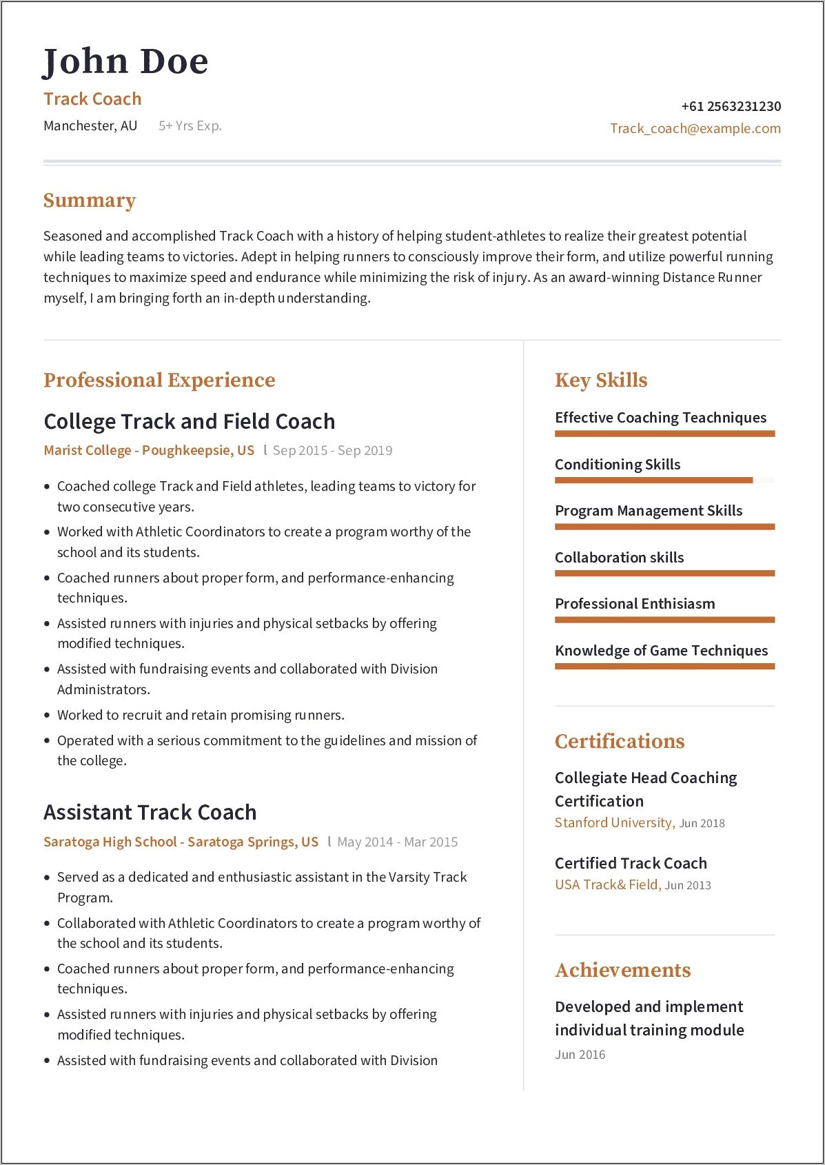 High School Coaching Resume Samples