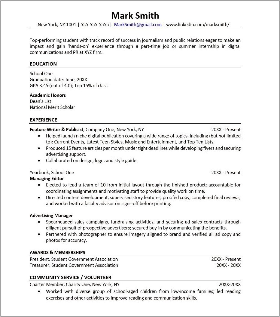 High School Job Application Resume