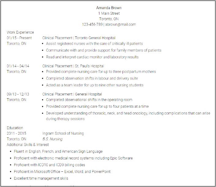 Hospital Skills List For Resume