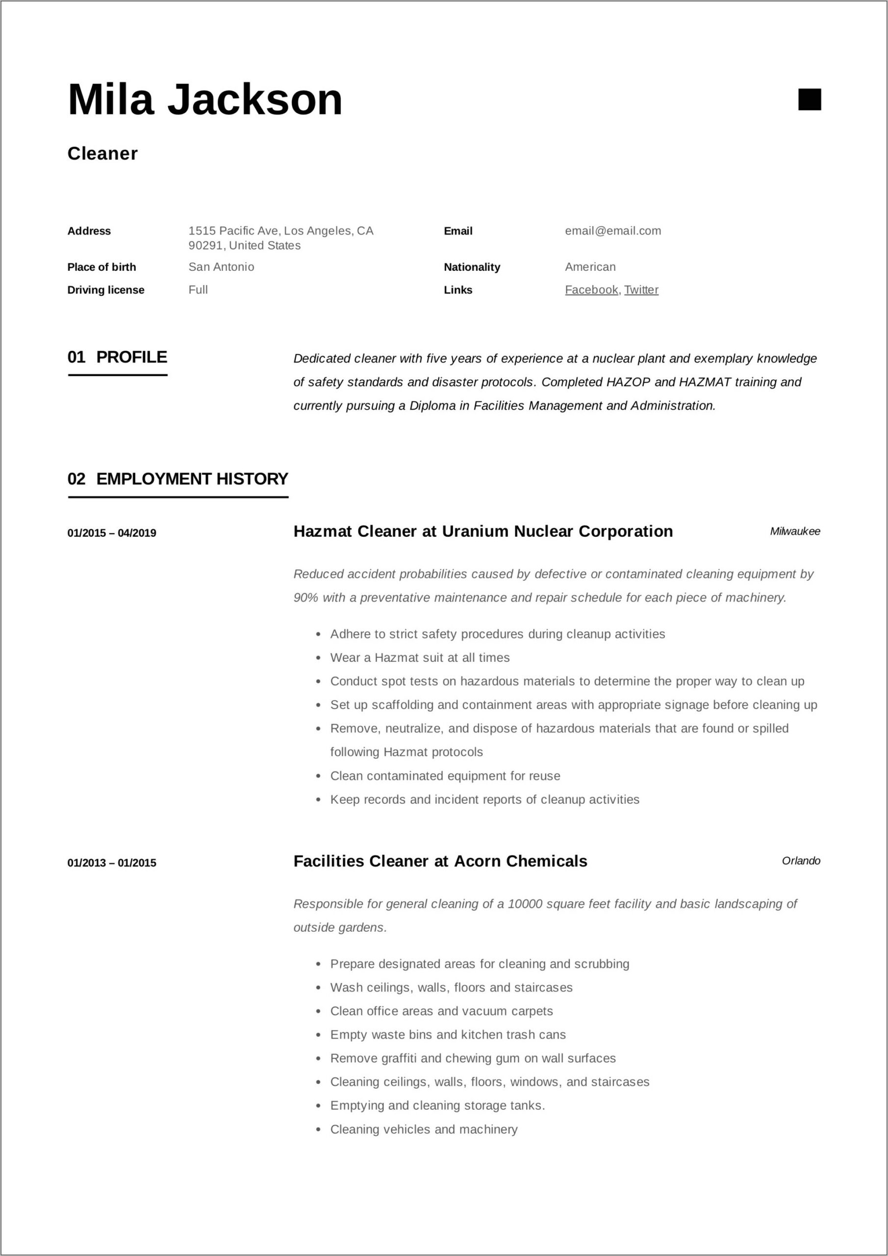 House Cleaning Resume Free Download