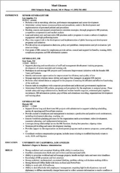 Human Resources Generalist Job Resume
