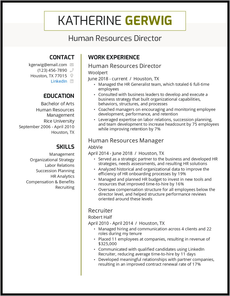 Human Resources Management Resume Examples
