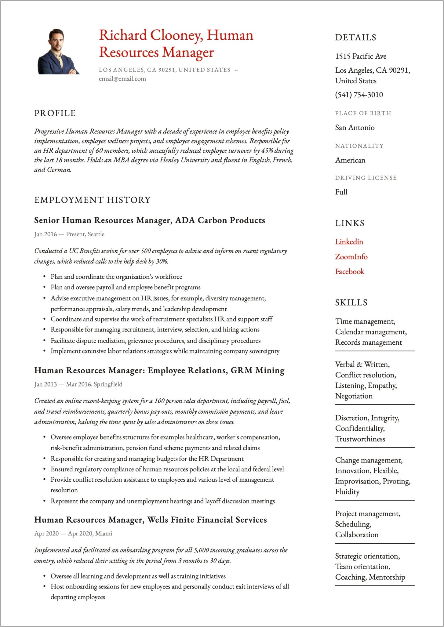 Human Resources Manager Resume Experience