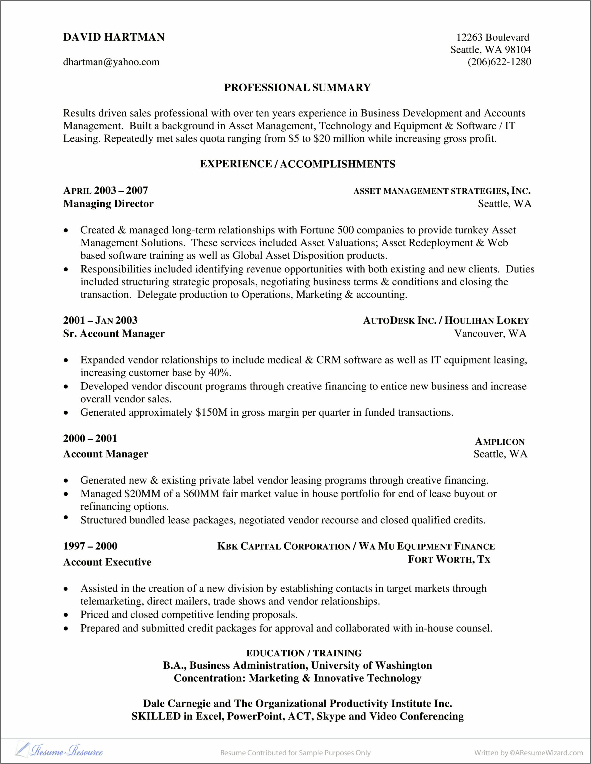 In House Counsel Resume Sample