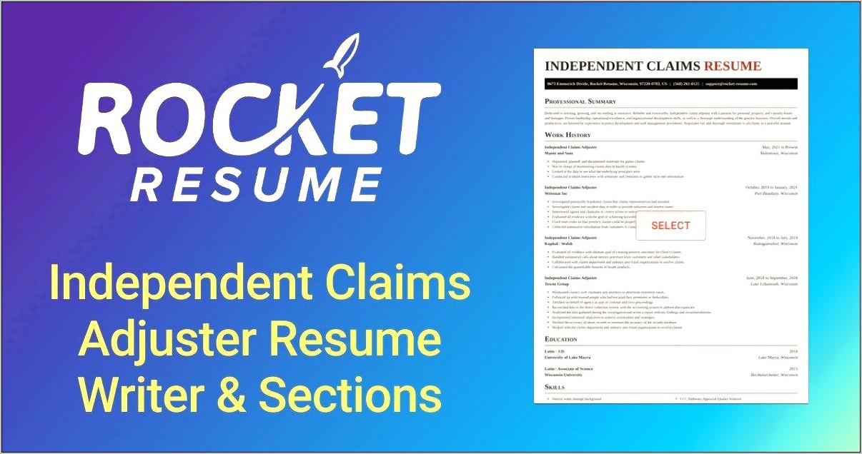Independent Claims Adjuster Resume Sample