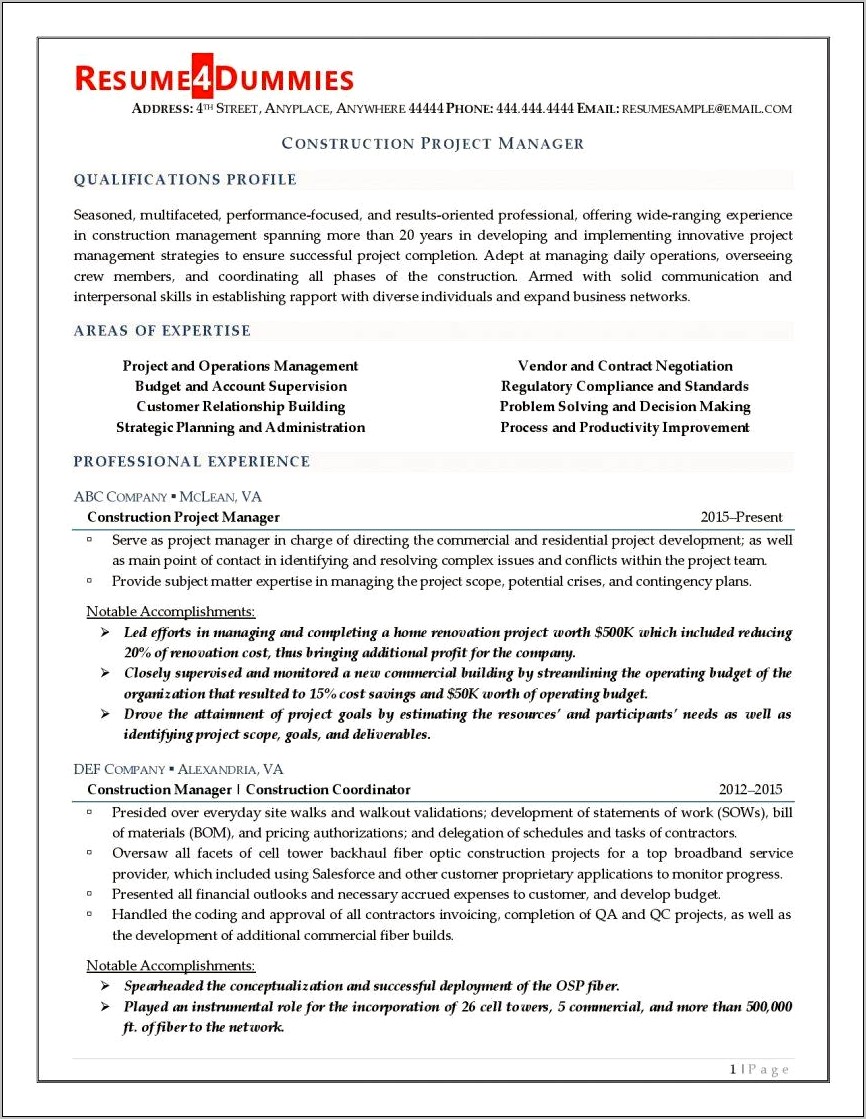 Independent Contractor Project Manager Resume
