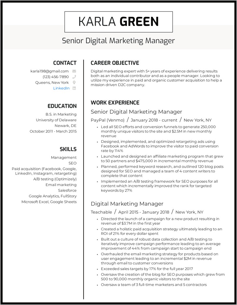 Individual Contributor To Manager Resume
