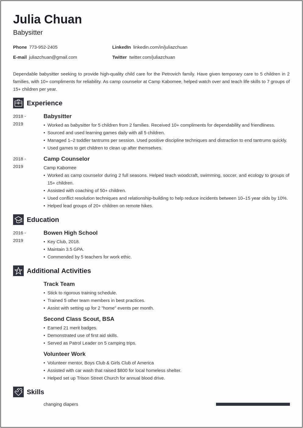 Infant Care Job Description Resume