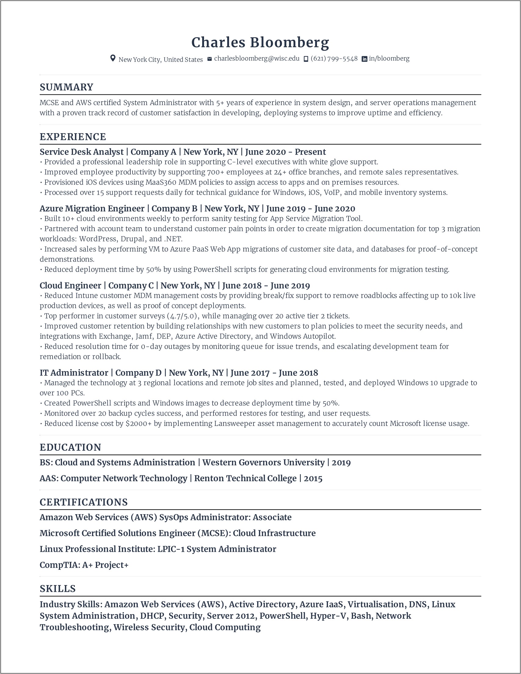 Infrastructure Operations Manager Resume Format